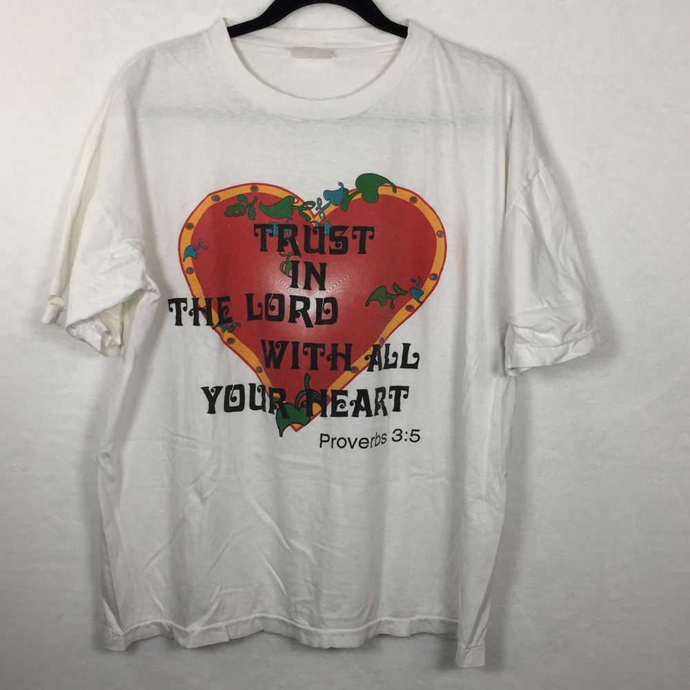 VTG Women Single Stitch Trust In The Lord Proverbs 3:5 Graphic T Shirt *See Read